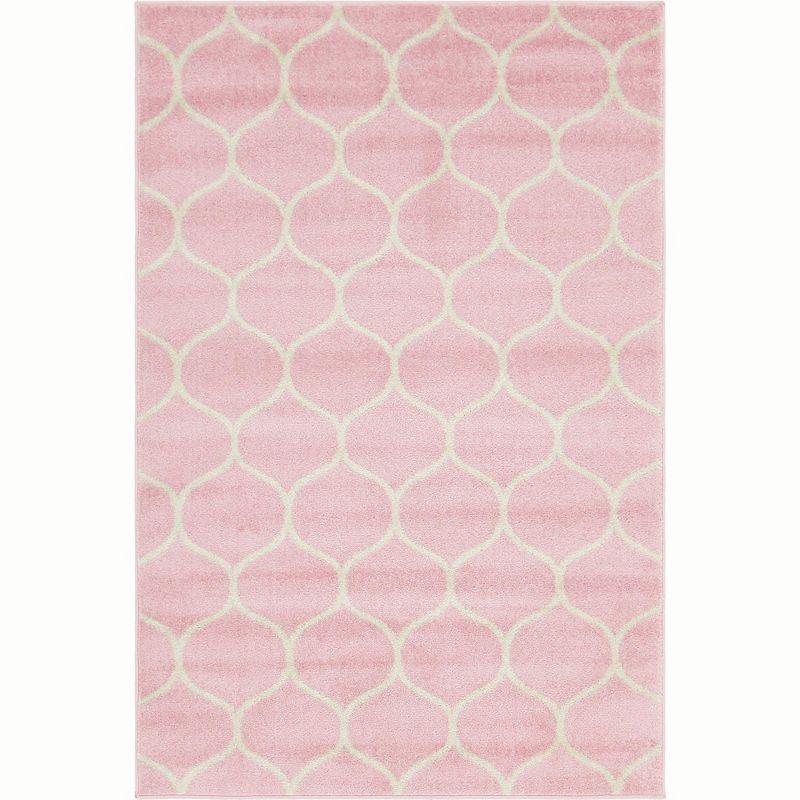 Unique Loom 4' 0 x 6' 0 Trellis Frieze Rounded Light Pink Area Rug