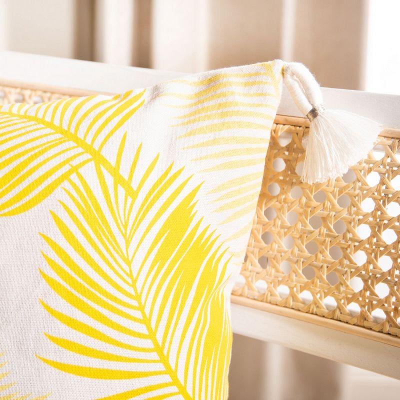 Ivory and Yellow Palm Leaf Square Throw Pillow