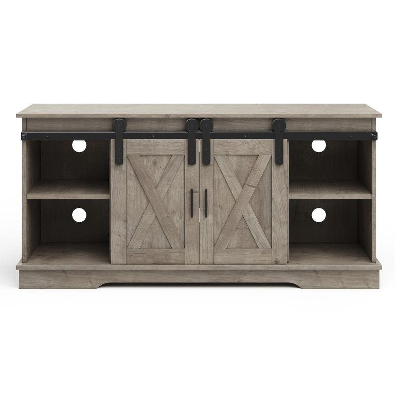 Lavish Home 65-inch TV Stand with Media Console Shelves, Cable Management, and Sliding X-Style Barn Doors, Gray