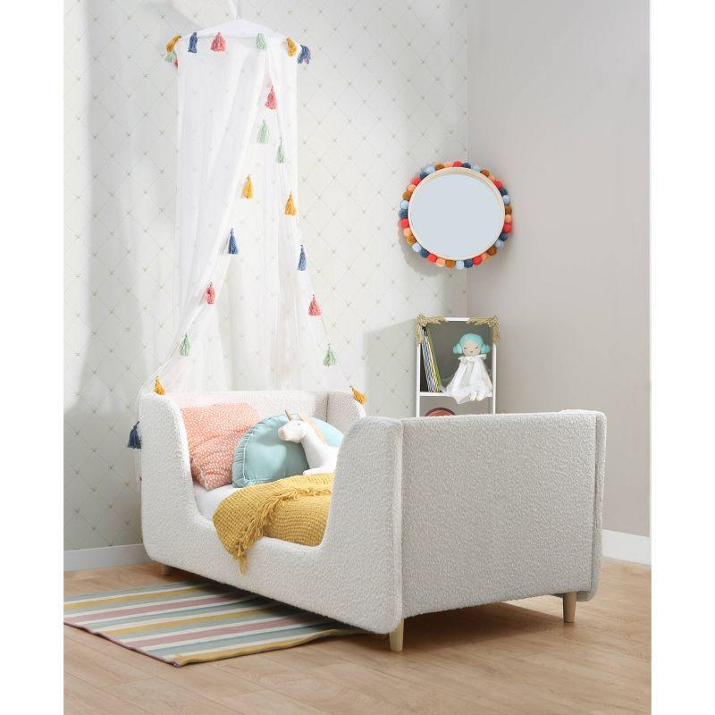 Cream Boucle Upholstered Toddler Bed with Sculpted Panels