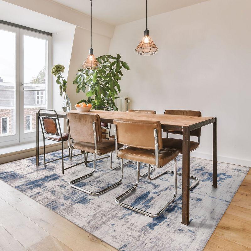 Gertmenian Gertmenian Crystal Print Cenis Blue Ivory Cream Washable Flat Pile Modern Abstract Indoor Area Rug