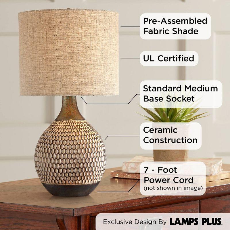 360 Lighting Emma Modern Mid Century Accent Table Lamp 21" High Wood Brown Ceramic Oatmeal Drum Shade for Bedroom Living Room Bedside Nightstand Home