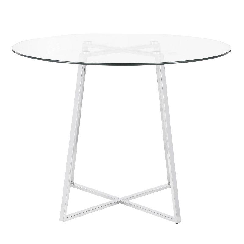 40" Cosmo Round Dining Table Chrome/Clear Glass - LumiSource: Contemporary Style, 4-Seater, Steel Pedestal Base