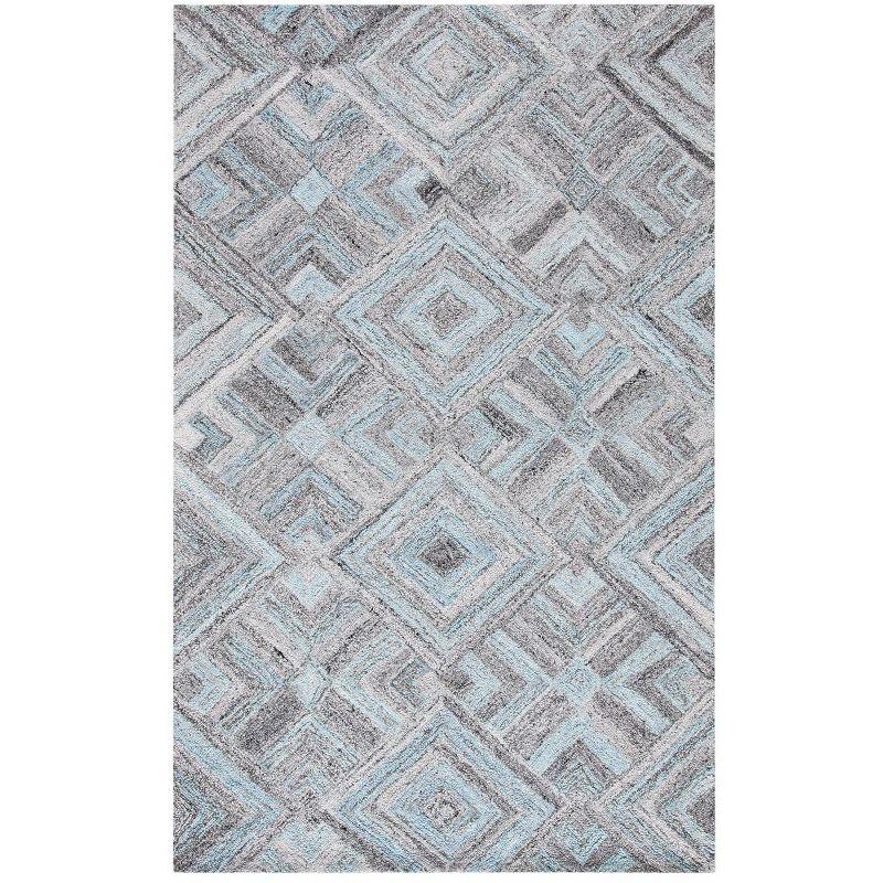 Gray and Turquoise Abstract Wool 8' x 10' Area Rug