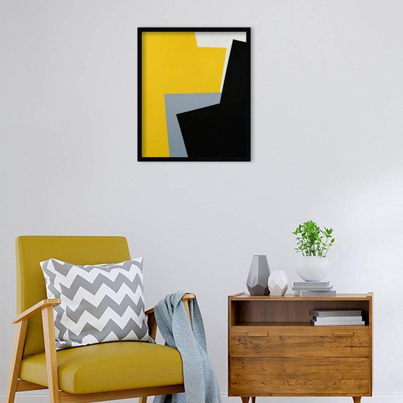 21" x 25" Yellow, Black, Gray Abstract Wood Framed Wall Art