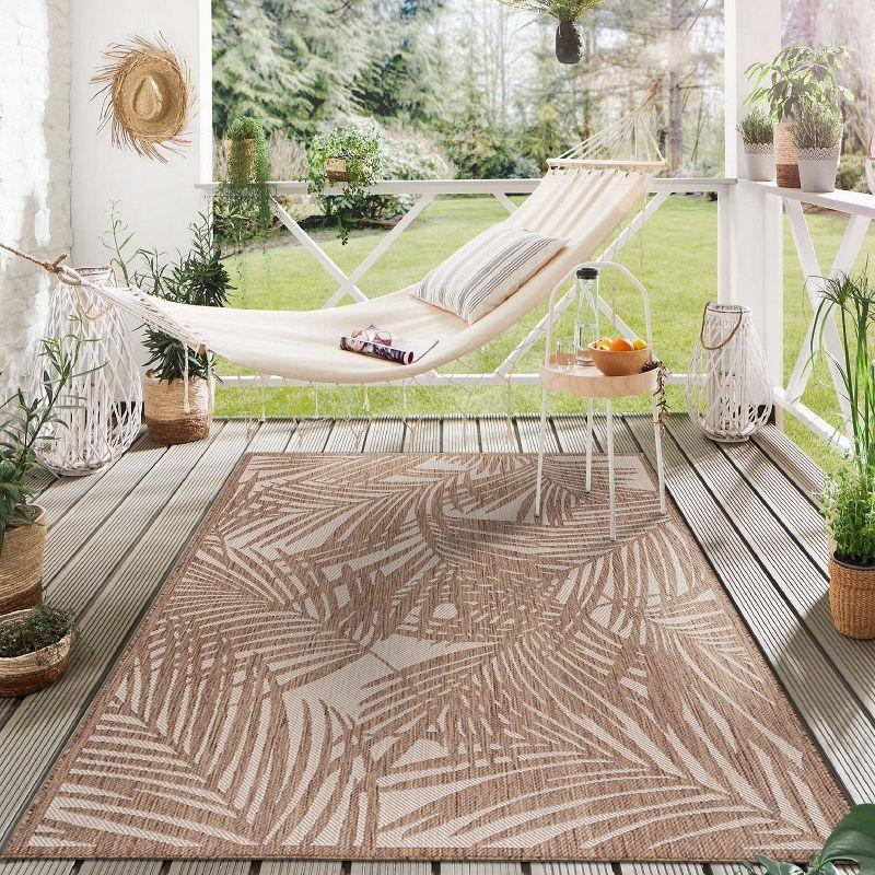 World Rug Gallery Contemporary Palm Leaf Textured Flat Weave Indoor/Outdoor Area Rug - BROWN 5' X 7'