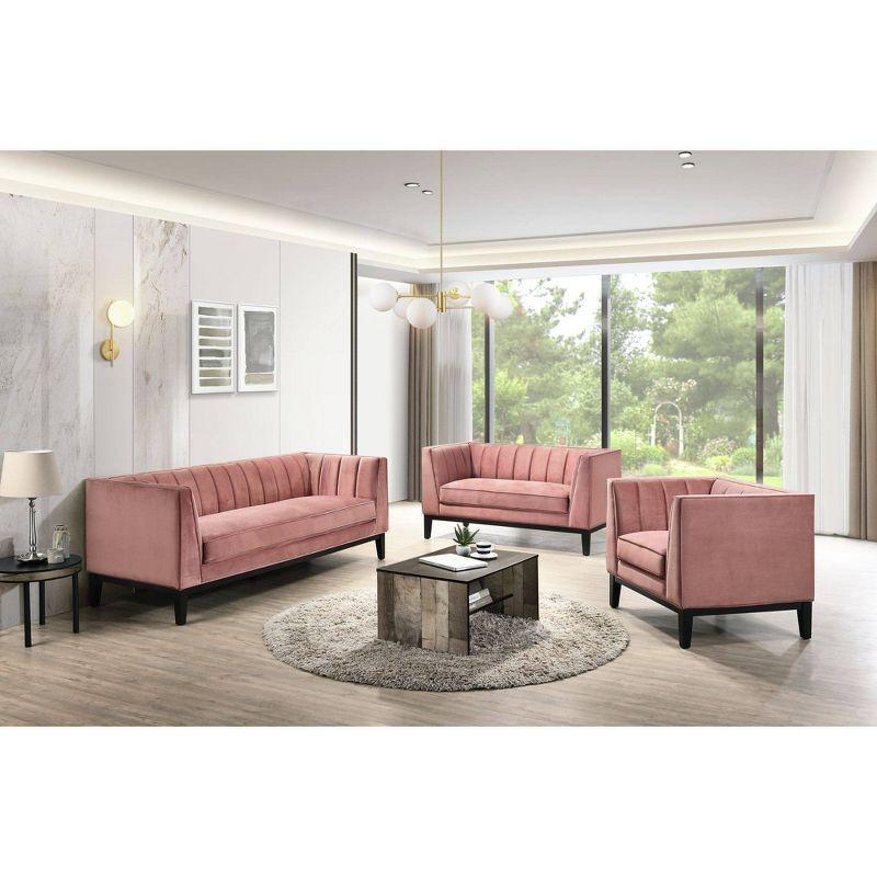 Calabasas 85'' Rose Velvet Solid Wood Tuxedo Sofa