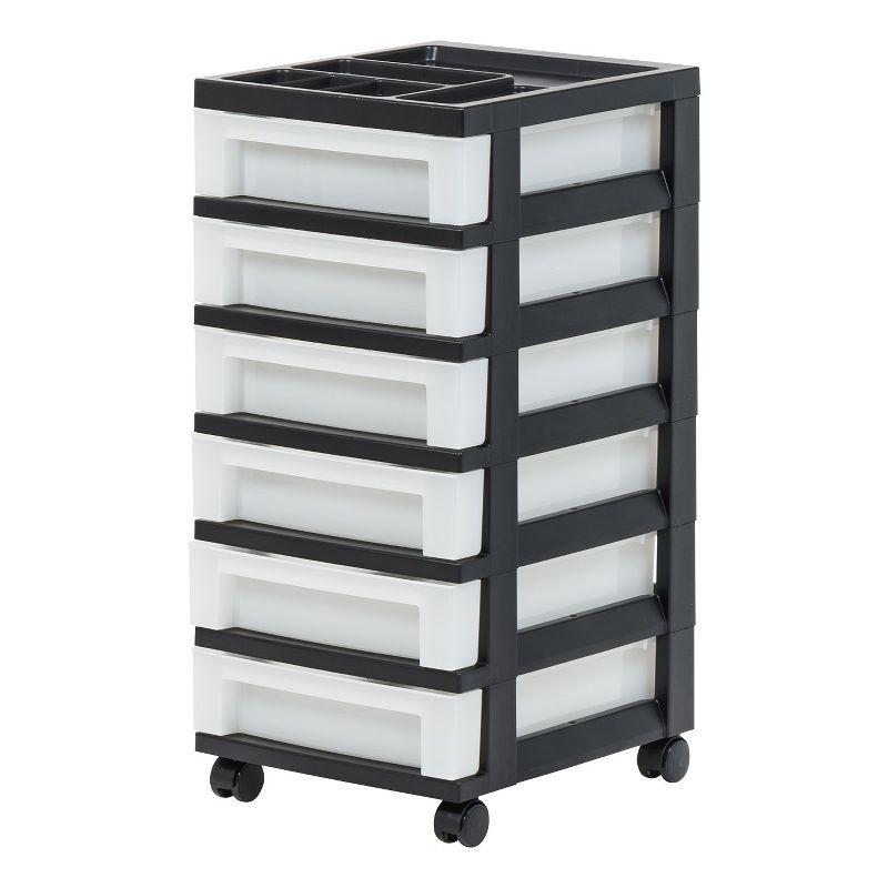 Black and Pearl 6-Drawer Plastic Rolling Storage Cart