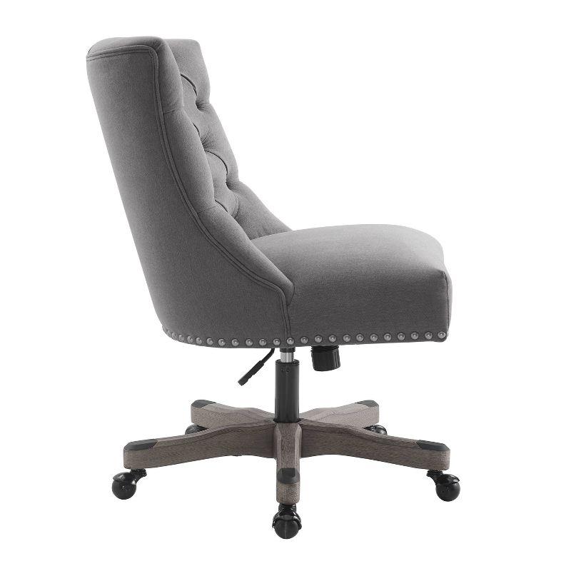 Della Traditional Tufted Wood Base Swivel Office Chair Gray - Linon