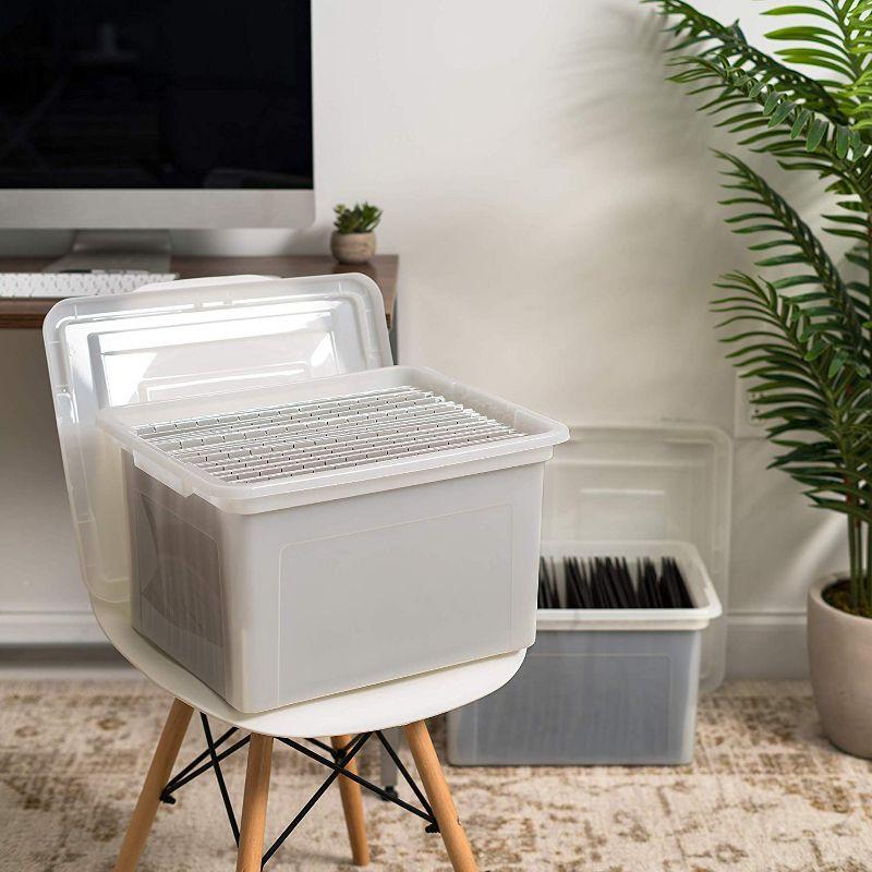IRIS USA 35 Qt. 4Pack File Box File Organizer Plastic File Box for Letter/Legal File, BPA-Free Plastic Storage Bin Tote Organizer with Durable, Pearl