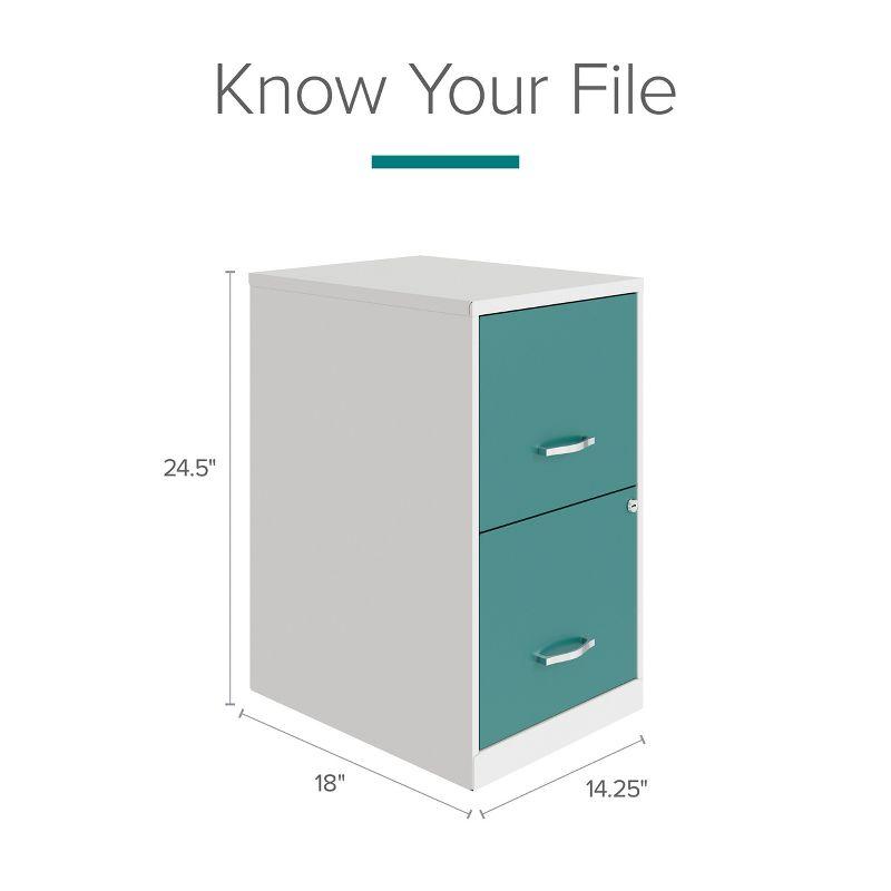 Space Solutions 18" Deep Letter Width 2-Tone Vertical File Cabinet White & Teal: Steel Office File Organizer, 2 Drawers
