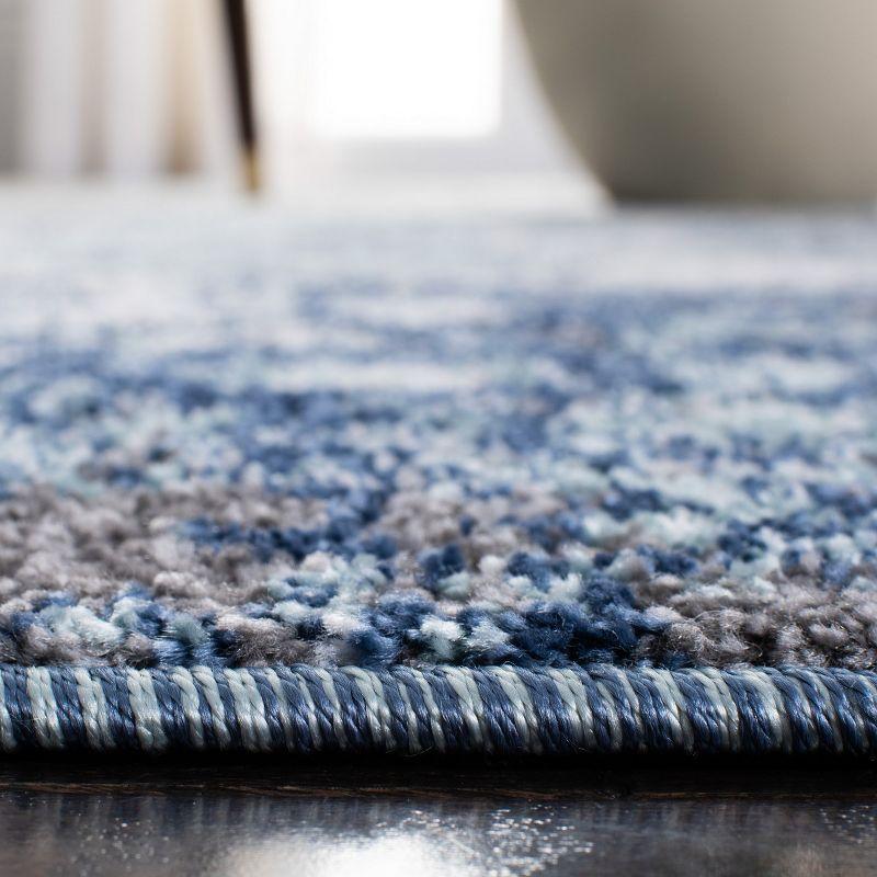 Gray and Blue Abstract Synthetic Area Rug