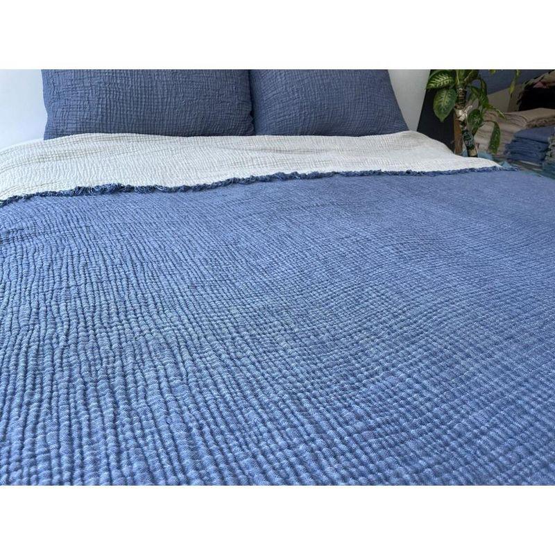 Sussexhome Muslin Blanket 4 Layers, Soft Bedspread, 100% Cotton Muslin Bed Cover, Reversible Coverlet, Indigo Blue, 63x90 inches, Twin Size