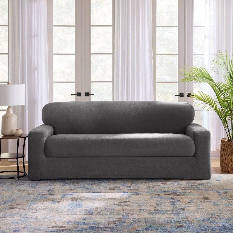 SureFit Cedar Stretch Black Textured 2-Piece Sofa Slipcover