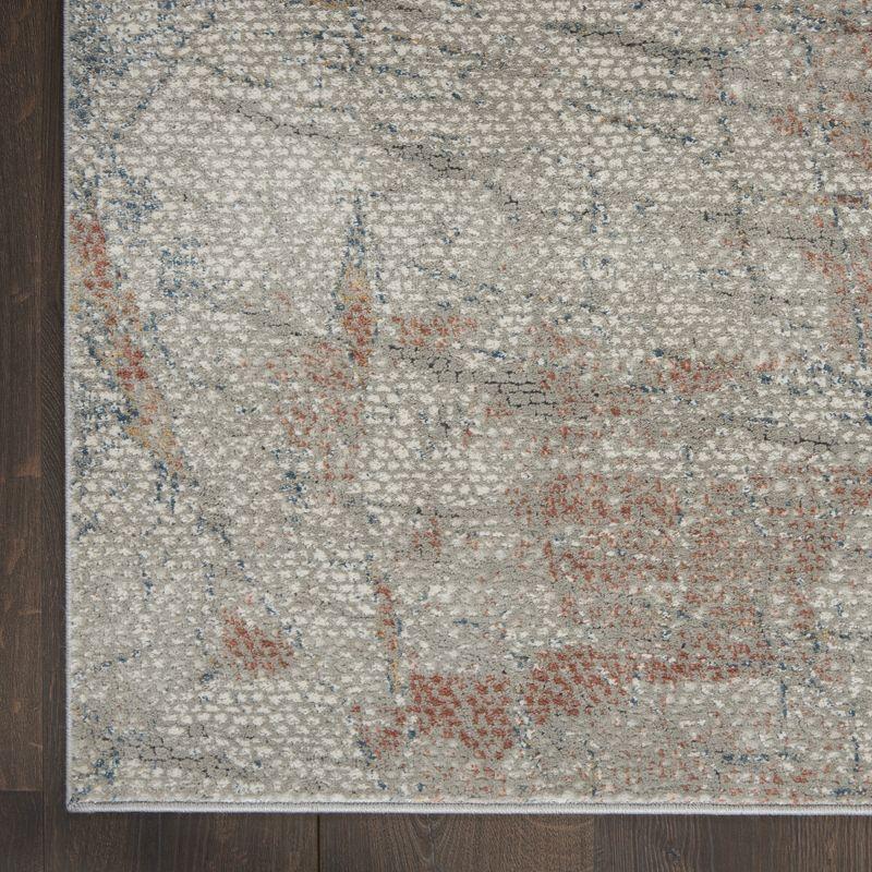 Rustic Textures Light Grey and Rust Hand-Knotted Runner Rug