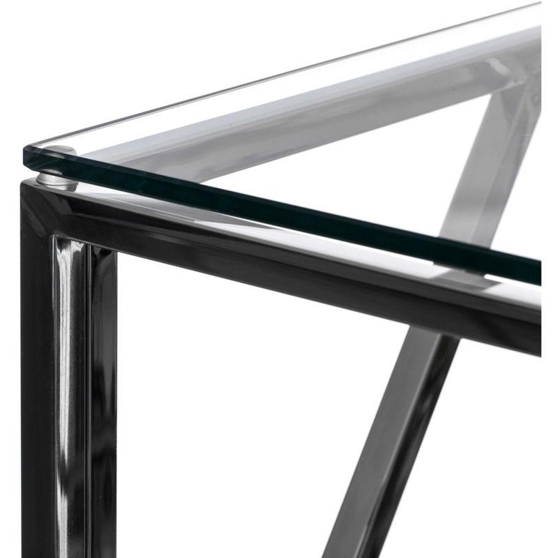 Modern Silver Metal End Table with Tempered Glass Top