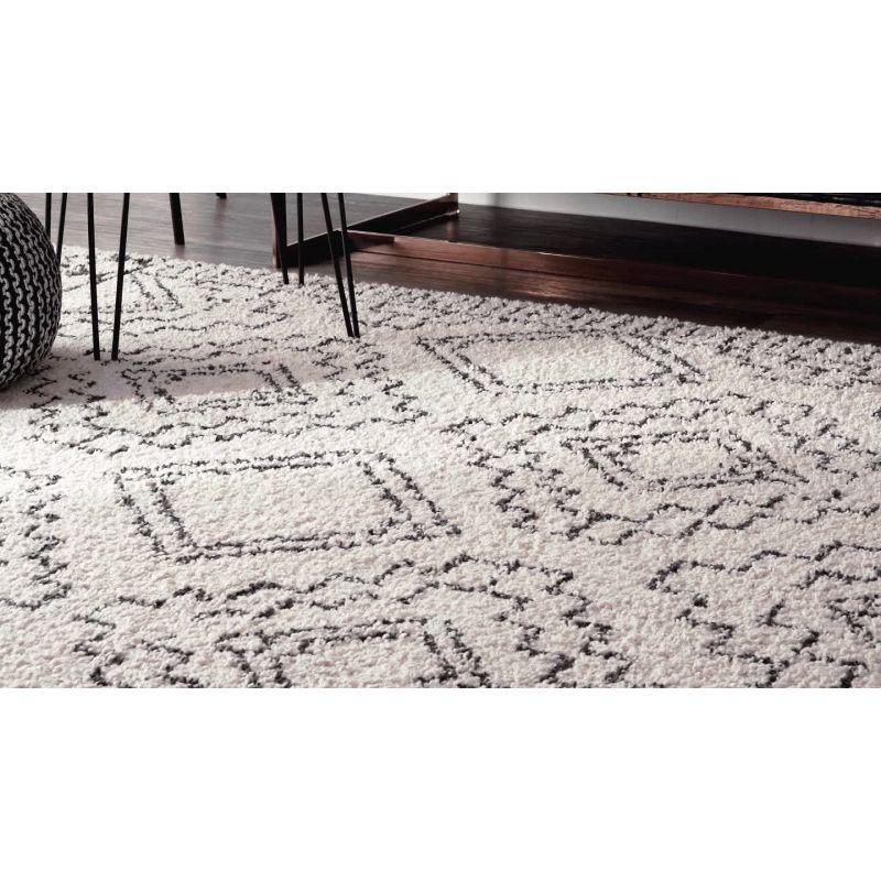 Ivory Geometric Braided Shag Area Rug with Tassels