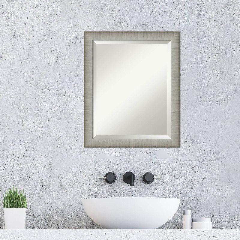 19" x 23" Elegant Brushed Framed Bathroom Vanity Wall Mirror Pewter - Amanti Art: Modern Rectangular Polystyrene, No Assembly Required