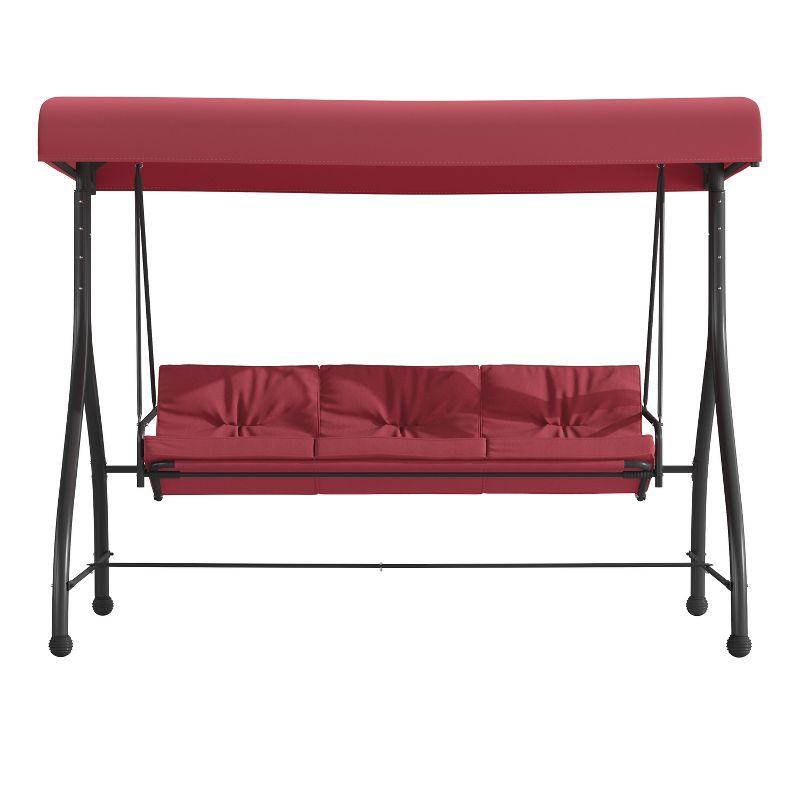 Flash Furniture 3-Seat Outdoor Steel Converting Patio Swing Canopy Hammock with Cushions / Outdoor Swing Bed (Maroon)