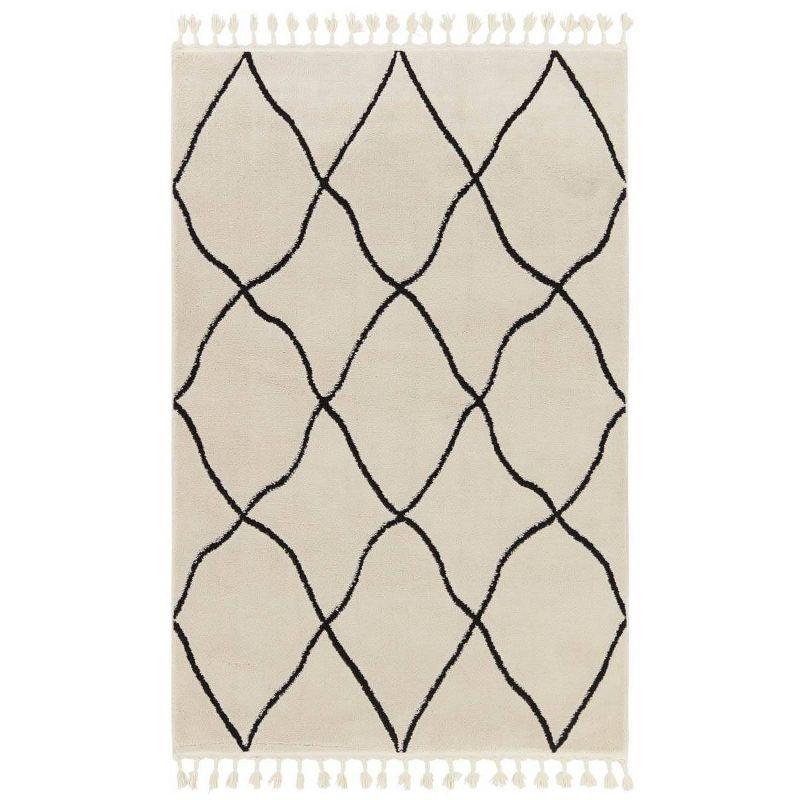 Modern Moroccan Black and Ivory 5' x 7' Braided Trellis Shag Rug