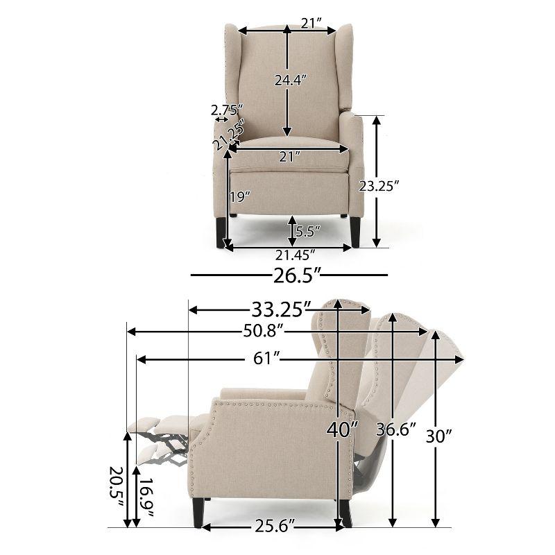 GDFStudio Weyland Contemporary Fabric Wingback Pushback Recliner with Nailhead Accents, Wheat