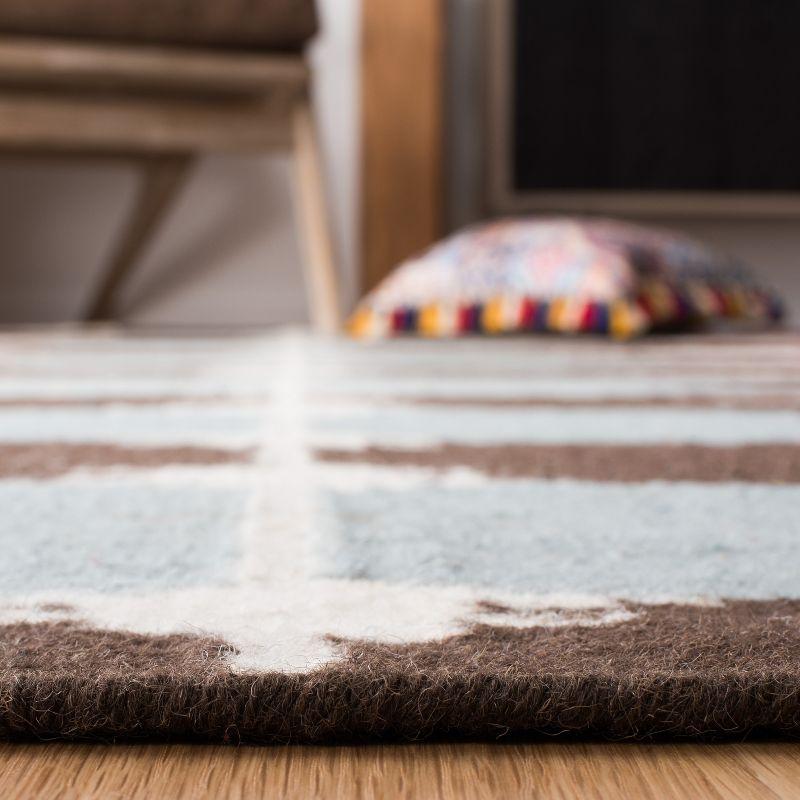 Handwoven Geometric Blue Wool Square Area Rug, 5' x 8'