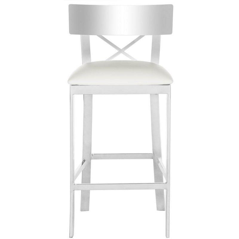 Zoey 35" White Leather Stainless Steel Cross Back Counter Stool