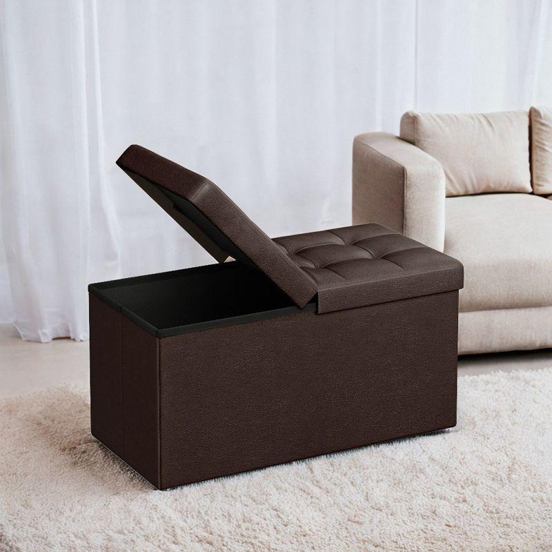 SONGMICS 30 Inches Folding Storage Ottoman Bench with Flipping Lid Brown