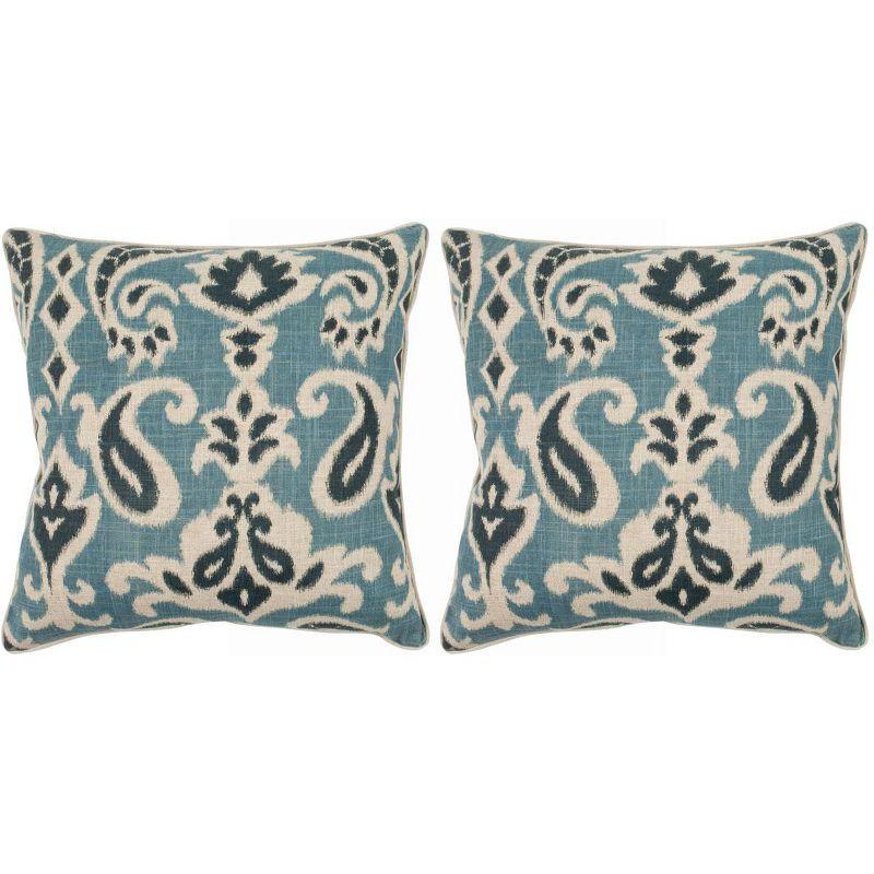 Dylan 18" Blue Cotton Linen Paisley Throw Pillows, Set of 2