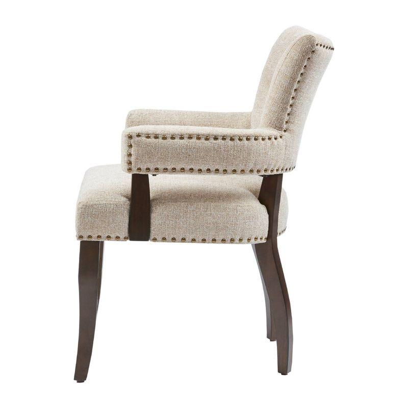 Elegant Cream Upholstered Dining Armchair with Brass Trim, Set of 2