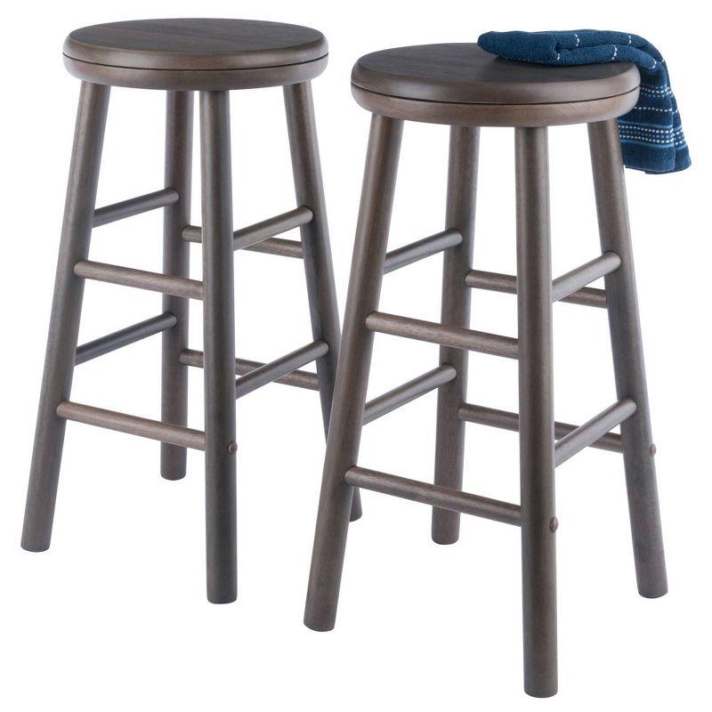 Oyster Gray Solid Wood 25" Transitional Swivel Counter Stool, Set of 2