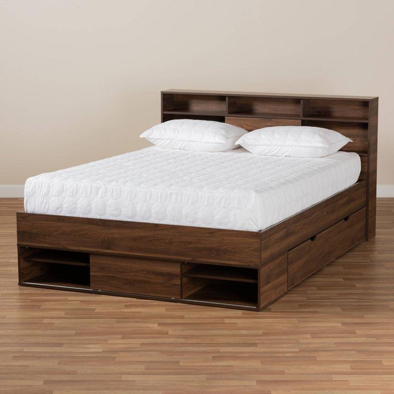Queen 1 Drawer Tristan Wood Platform Storage Bed with Shelves Dark Brown - Baxton Studio