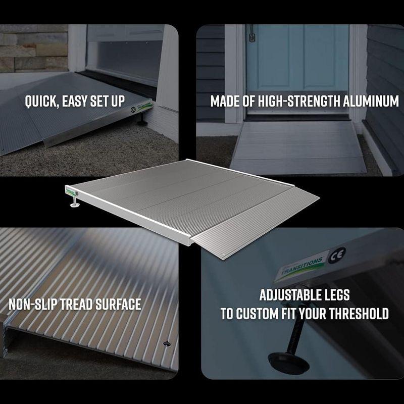 EZ-ACCESS TRANSITIONS 24 Inch Portable Self Supporting Aluminum Angled Entry Threshold Ramp Ideal for Uneven Surfaces or Single Step Rises