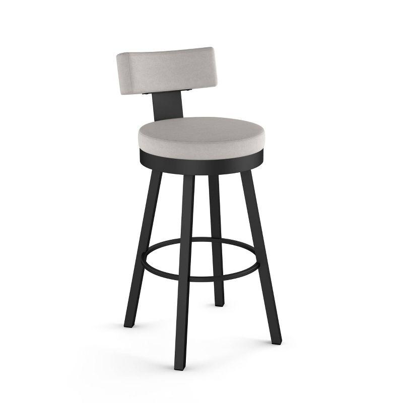 Morgan Light Grey Polyurethane Swivel Bar Stool with Black Metal Frame