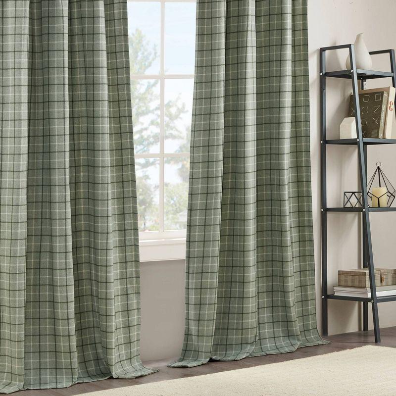 Anaheim Plaid Faux Leather Tab Top Single Curtain Panel with Fleece Lining