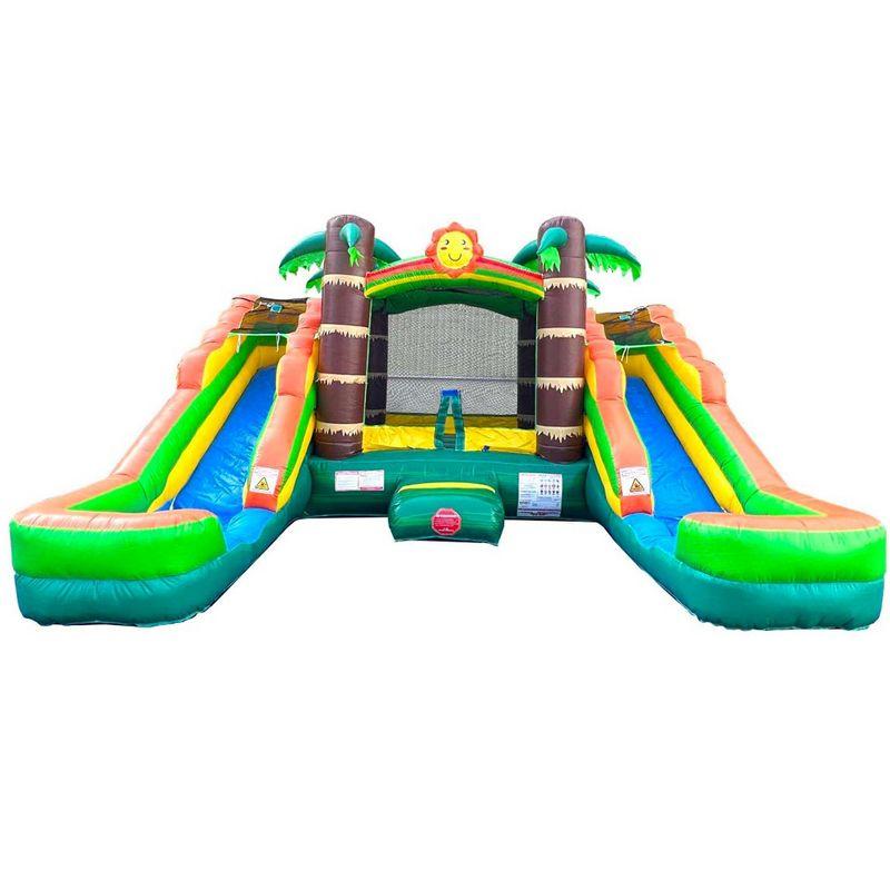 Tropical Inflatable Bounce House with Dual Water Slides