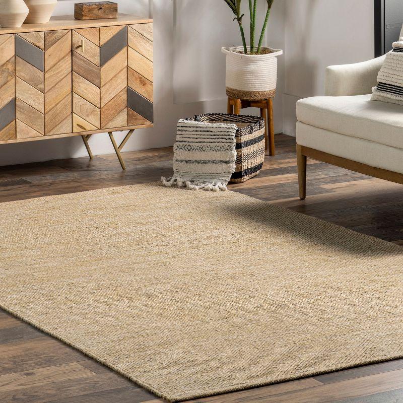 Beige Flat Woven Handmade Cotton Area Rug, 4' x 6'