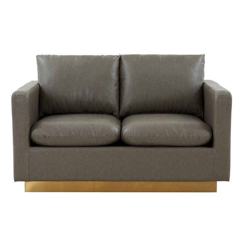 LeisureMod Nervo Mid-Century Modern Upholstered Faux Leather Loveseat with Gold Frame