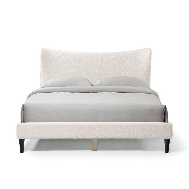 24/7 Shop At Home Queen Heartwild Modern Boucle Upholstered Wingback Platform Bed White