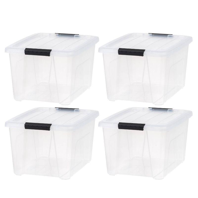 Clear 32 Qt Stackable Plastic Storage Bins with Lids, Set of 4