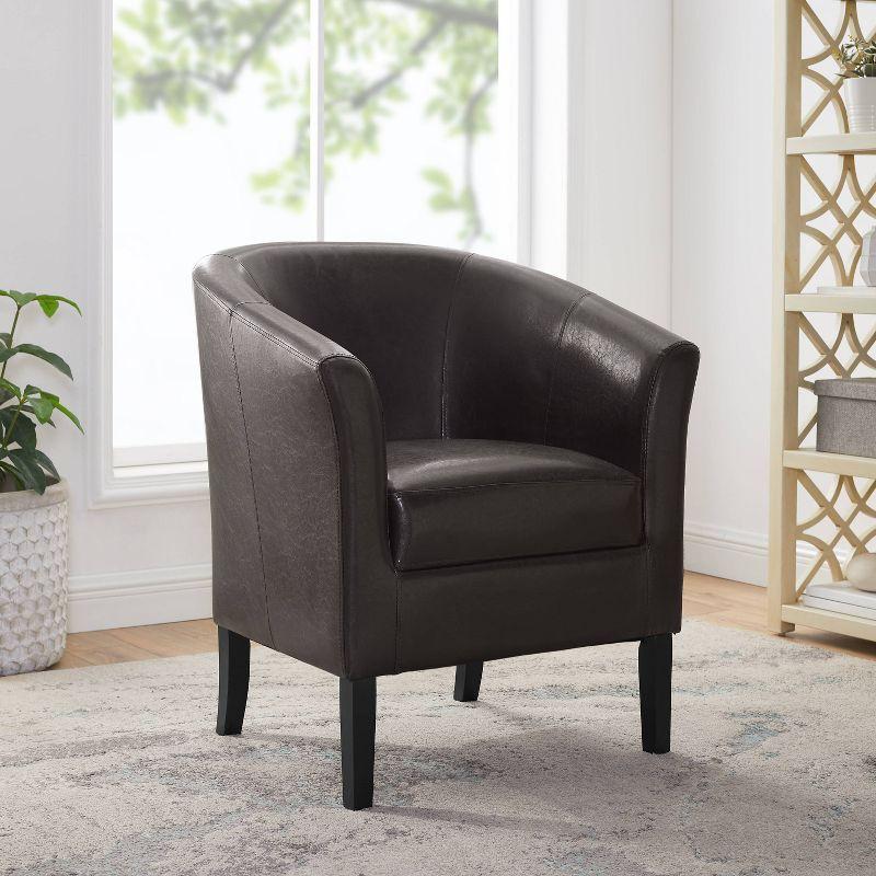 Simon Brown Faux Leather Barrel Accent Chair