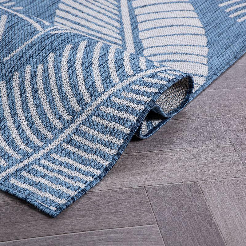 World Rug Gallery Distressed Palm Leaves Textured Flat Weave Indoor/Outdoor Area Rug - BLUE 7'10"X10'
