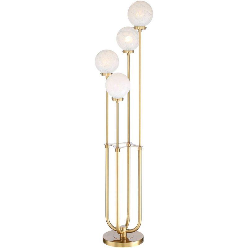 Warm Gold Metal Mid-Century Modern Floor Lamp with Glass Globe Shades