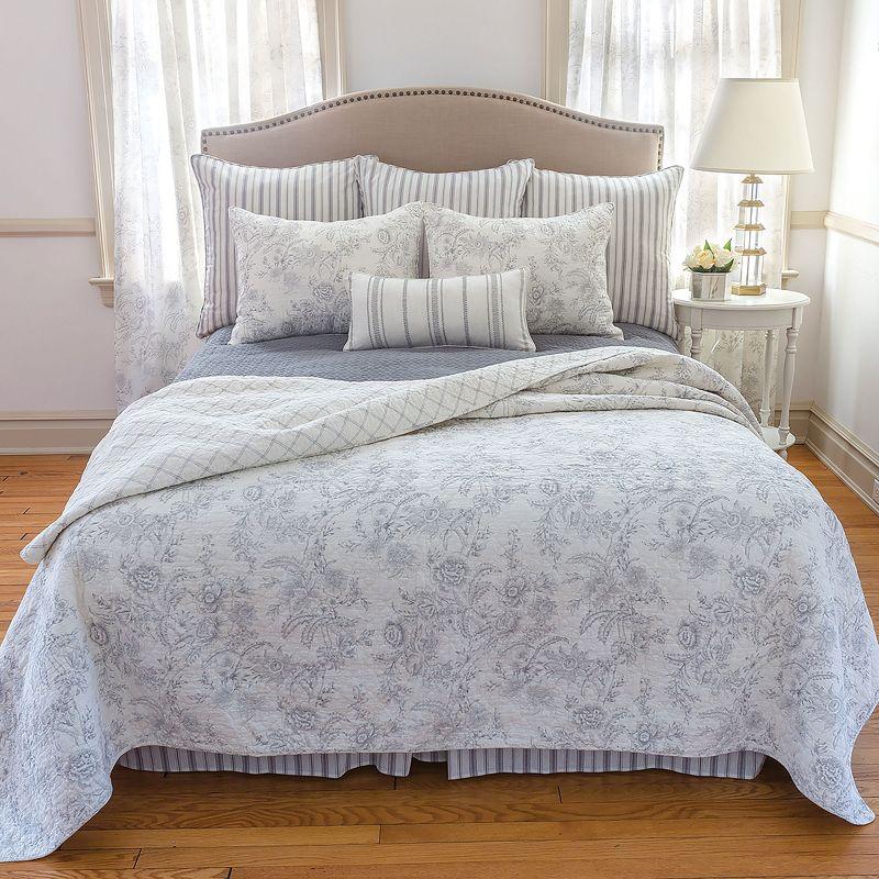 Clementina Cement Gray Floral Reversible Twin Cotton Quilt