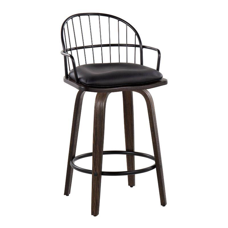 Set of 2 Riley Counter Height Barstools Walnut/Black - LumiSource: 26 inch, Swivel, Upholstered with Armrests