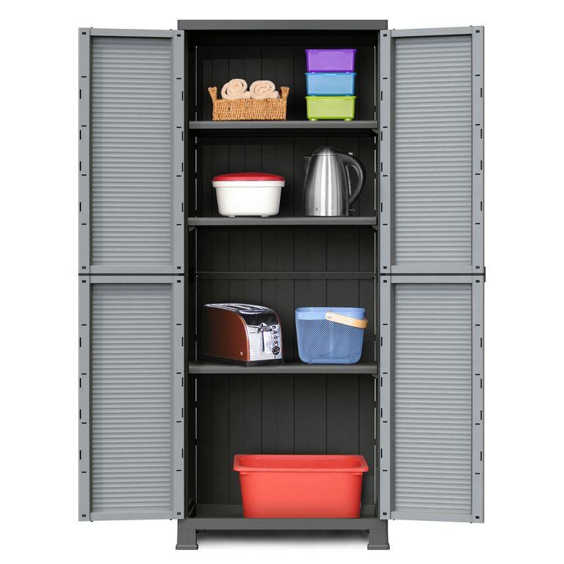 RAM Quality Products PRESTIGE UTILITY Indoor Outdoor Tool Storage Organizing Cabinet with Lockable Double Grey Doors