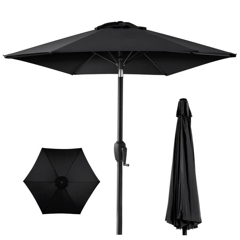 7.5ft Black Powder-Coated Steel Outdoor Patio Umbrella with Crank Lift