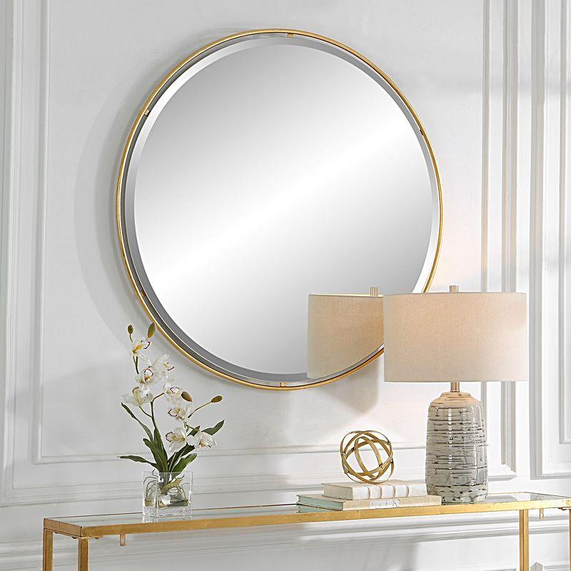 Antiqued Gold Leaf Round Beveled Mirror