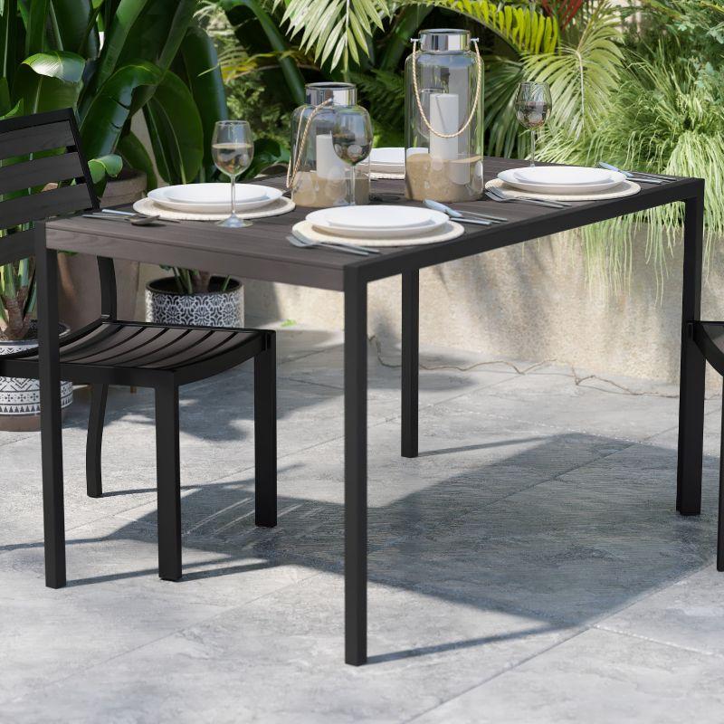 Lark 48" Rectangular Steel and Gray Faux Teak Outdoor Dining Table