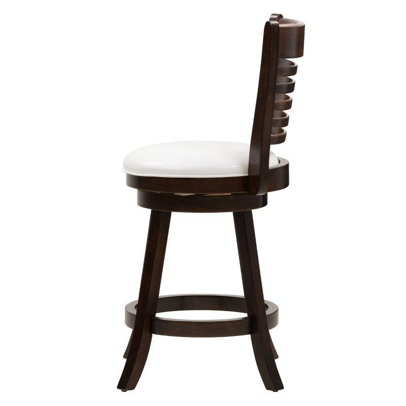 Set of 2 Woodgrove Counter Height Barstools with Slat Backrest Dark Cappuccino White - CorLiving: Faux Leather, Swivels, Rubberwood Legs